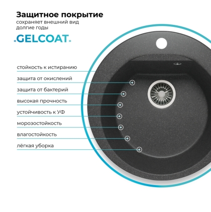 Мойка кухонная POLYGRAN ATOL 460 (черный №16)